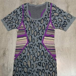 Vintage Jacquard Knit Dress, Fair Isle Mini Sweater Dress, Animal Print Knit